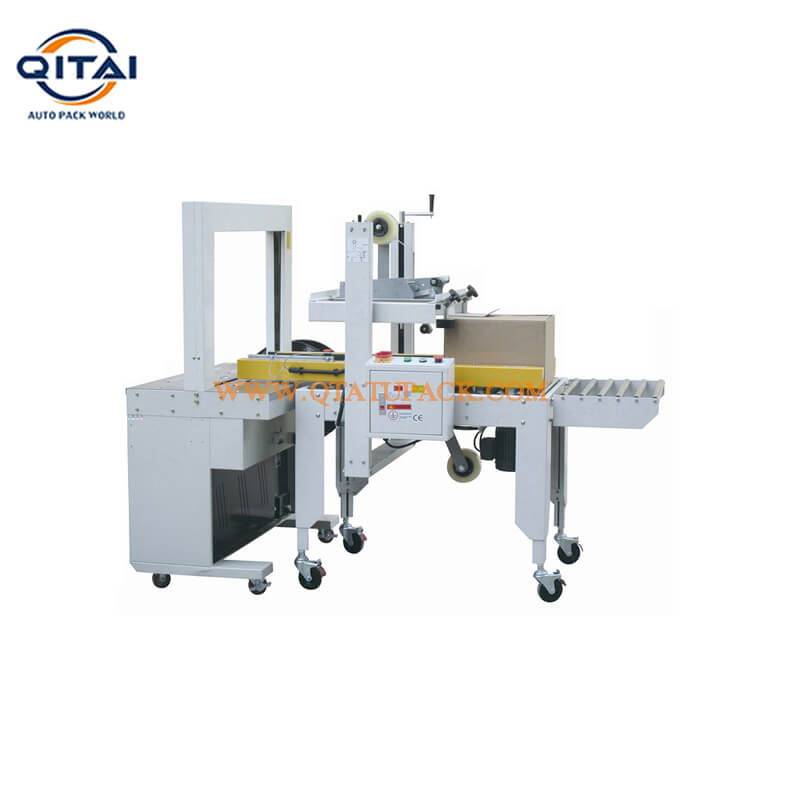 Carton sealing and strapping pack line
